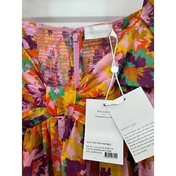 Zimmermann Ruched Floral Mini Dress NWT - Picture 10 of 10